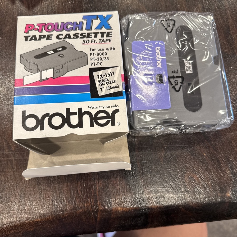Brother P-Touch TX Tape Cassette 50Ft Tape TX-1511 Black On Clear Factory Sealed
